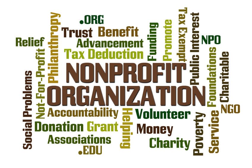 A word cloud of nonprofit organizations and their names.